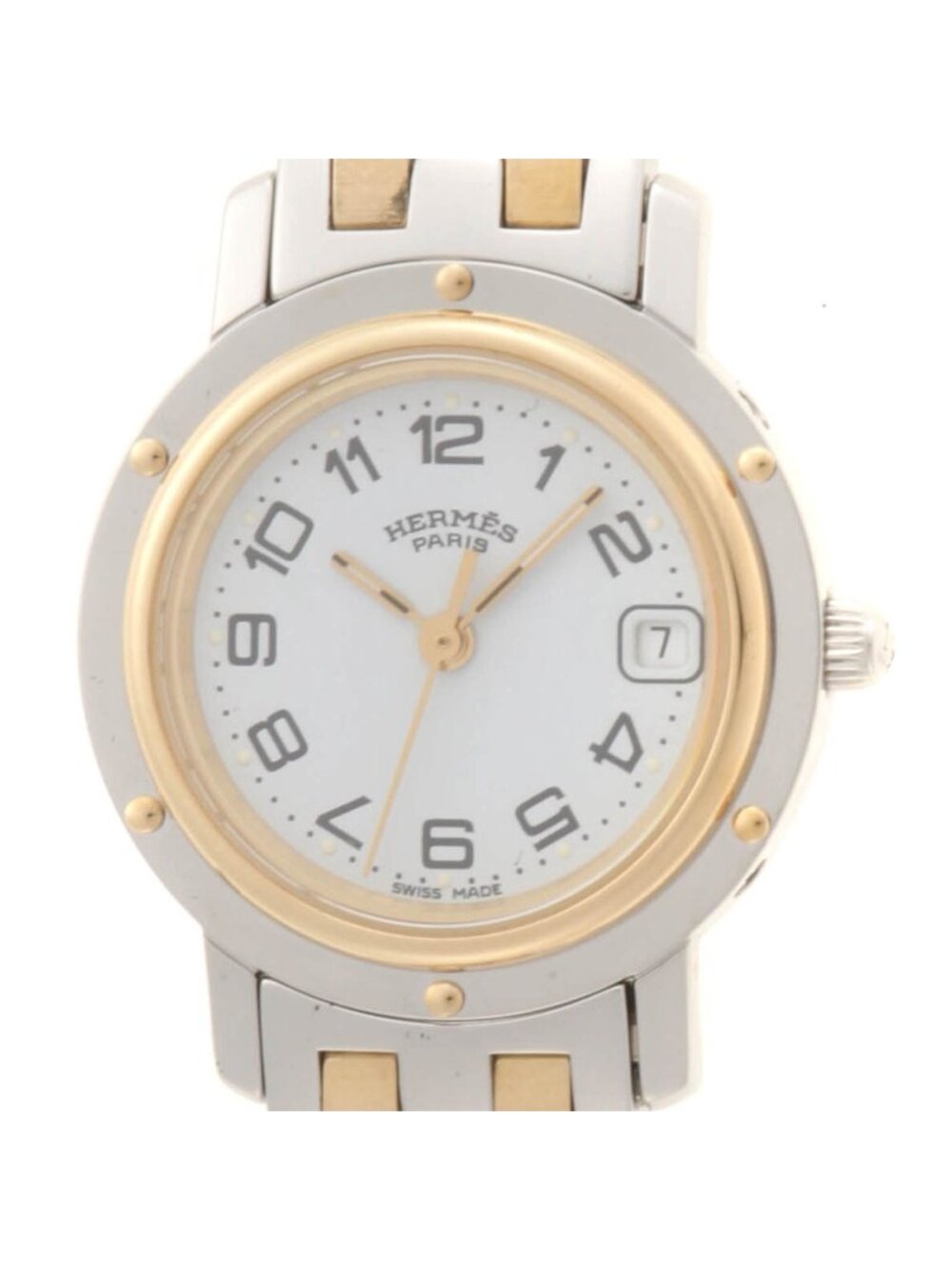 Hermes Clipper Combination Watch Stainless White Dial Quartz